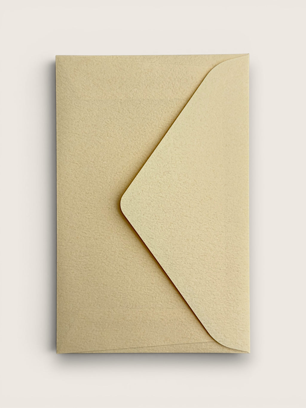 A kraft paper envelope with a diagonal flap, shown flat against a light beige background.